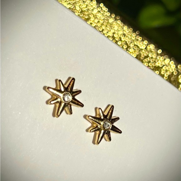 NEW! Gold Sunburst Stud Earrings with CZ stones in center. Hypoallergenic studs! - Picture 6 of 12